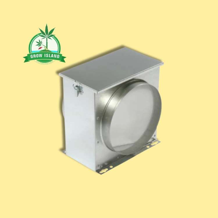 Can-Filters FV silver Filterbox with yellow background and green Grow Island logo in the left upper corner