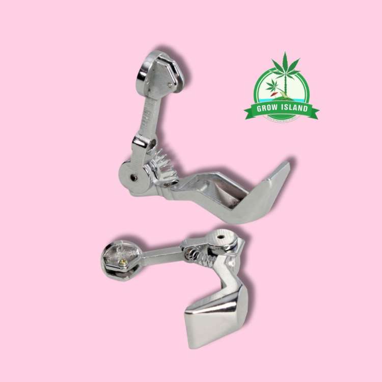 glass tube cutter with hell rose background and green Grow Island logo in the right upper corner