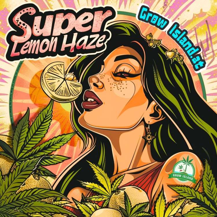  Sugar Cane Logo — zwei pinke Flamingos im gelben Wasser, umgeben von Cannabisblättern.