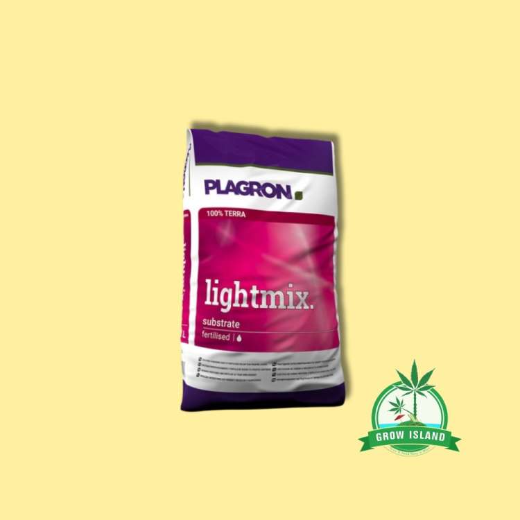 Plagron Lightmix purple-pink-white bag with yellow background and green grow island logo in the right lower corner