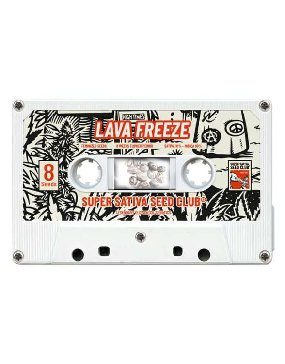White cassette with the plant name Lava Freeze on it