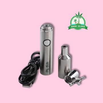 Big Hero - Dab Pen Vape in 4 pieces with hell rose background and green Grow Island logo in the right upper corner