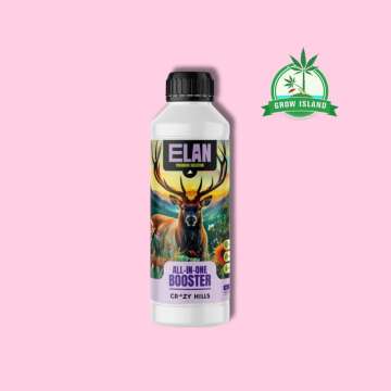 Elan 500ml  white plastic bottle with a raindeer on it, rose background and a green Grow Island logo in the right upper corner