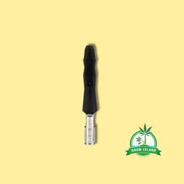 DynaVap VapCap The B Vape in black colour with yellow background and green GrowIsland logo in the lower left corner
