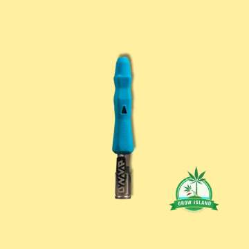 DynaVap VapCap The B Vape in blue colour with yellow background and green GrowIsland logo in the lower left corner
