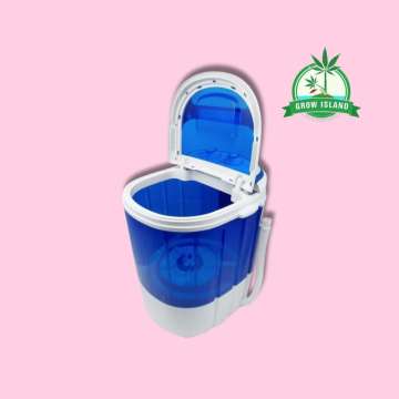 Blue Ice Ectraktor opened with hell rose background and green Grow Island logo in the right upper corner