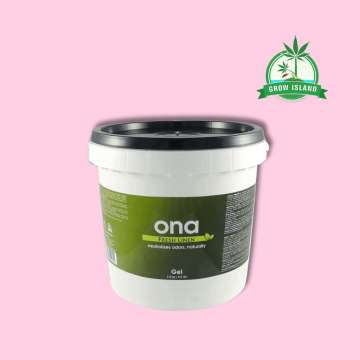 ONA Gel Fresh Linen white plastic bucket with pink background and green Grow Island logo in the right upper corner
