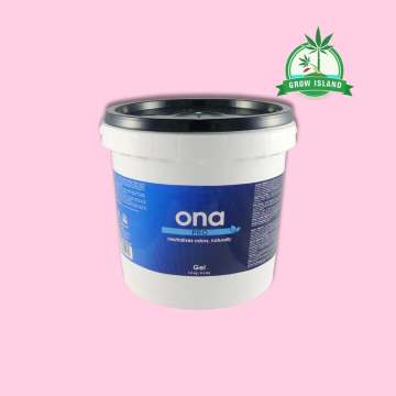 ONA Gel PRO white plastic bucket with pink background and green Grow Island logo in the right upper corner