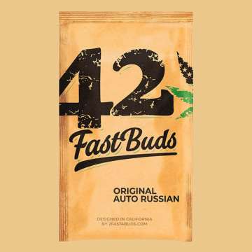 Original Russian Auto seed bag in brown colour with 420 Fast buds logo on it and hell orange backgraound