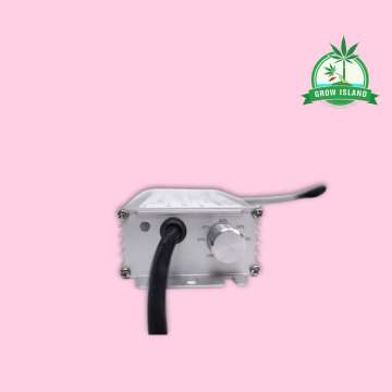 SANlight Stixx 50 LED modul 50W dimmer with pink background and green Grow Island logo in the right upper corner