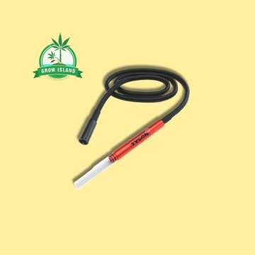 black- red pipe to the bong with yellow background and green gros Island logo in the upper right corner