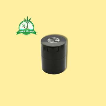 TightVac black Vakuumdose Solid closed with yellow background and green grow island logo in the left upper corner